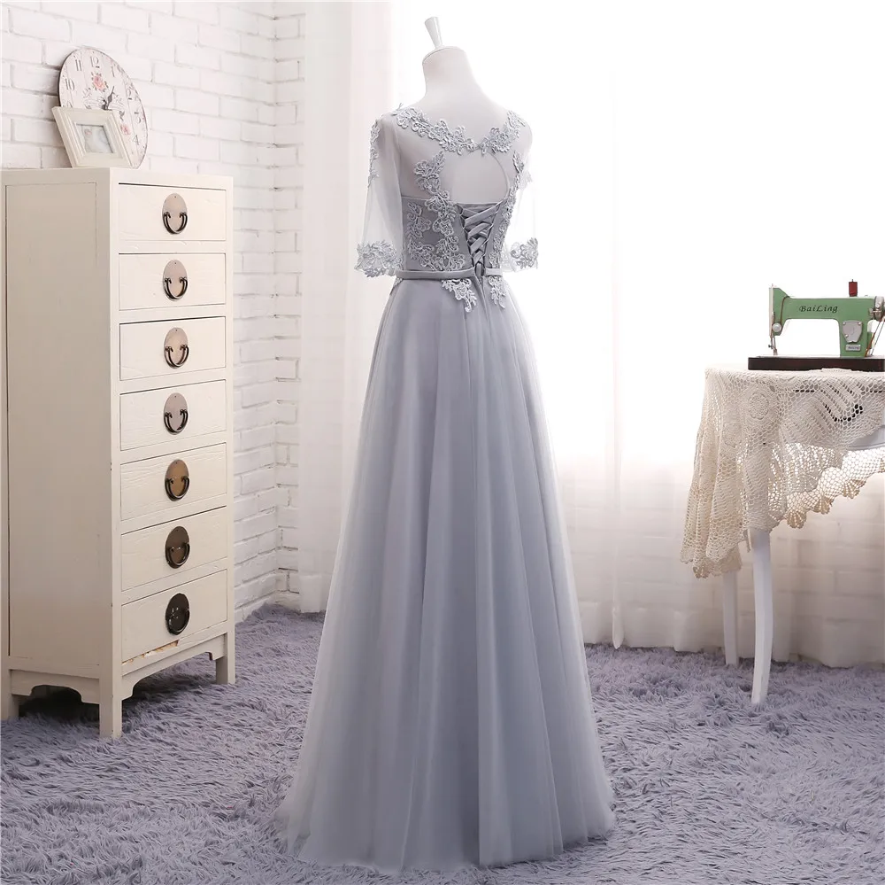 Новые Светло серые платья для подружки невесты длинные кружевные