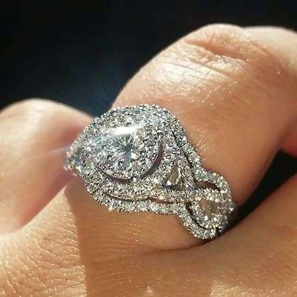Hot Women Rhinestones Hollow Band Finger Ring Engagement Wedding Jewelry | Украшения и аксессуары