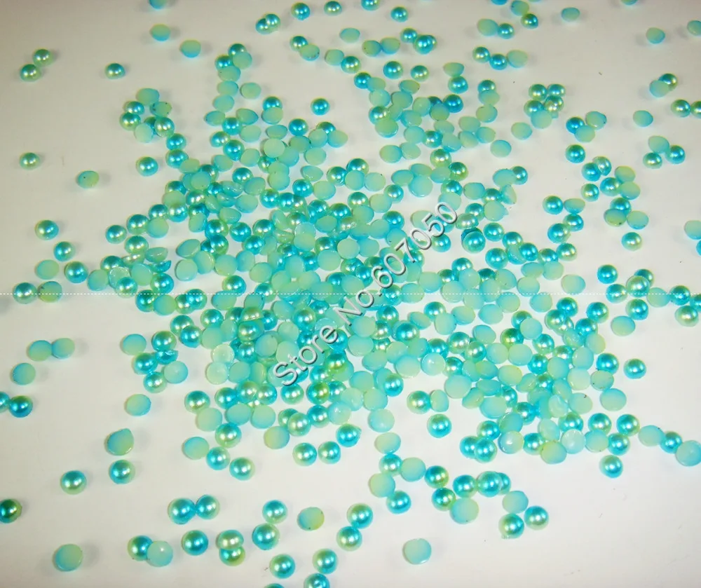 

3MM Blue-Green Color Half Round Flatback Imitation Pearls 10000PCS for Nail Art Phone Deco Jewelry DIY ABS Gem Beads