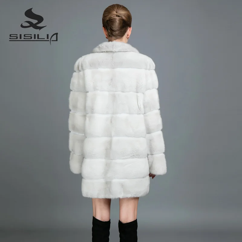 SISILIA 2017 New Women's Best Mink Fur Coat Fashion High Quality Stripe Jackets Slim Long Warm fur Coats Of Female | Женская одежда