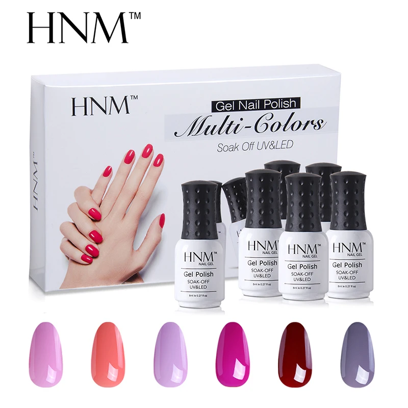 HNM, 6 шт./лот, набор инструментов, 8 мл, Одноцветный Гель-лак, впитывающий лак для нейл-арта, Полупостоянный Гель-лак, наборы, подарочная коробка