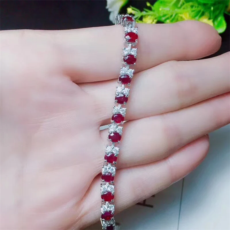 Натуральный рубиновые браслеты для женщин 0.3ctx26pcs натуральный драгоценный камень тонкой цепи браслеты для Свадебная вечеринка подарок серебро 925-й пробы#268