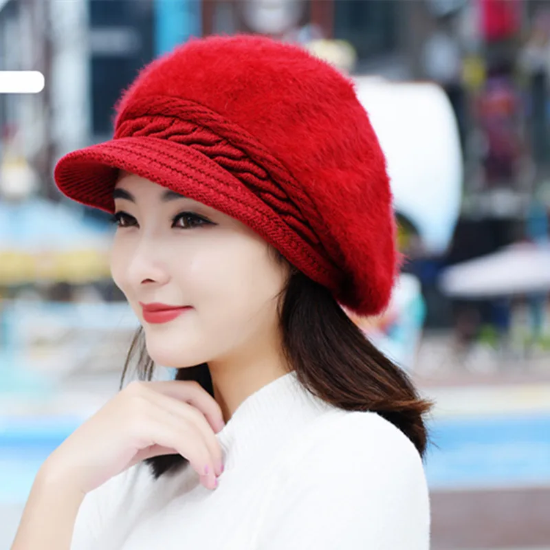 Женский вязаный берет joejerry теплая зимняя шапка с кроличьим мехом для девочек