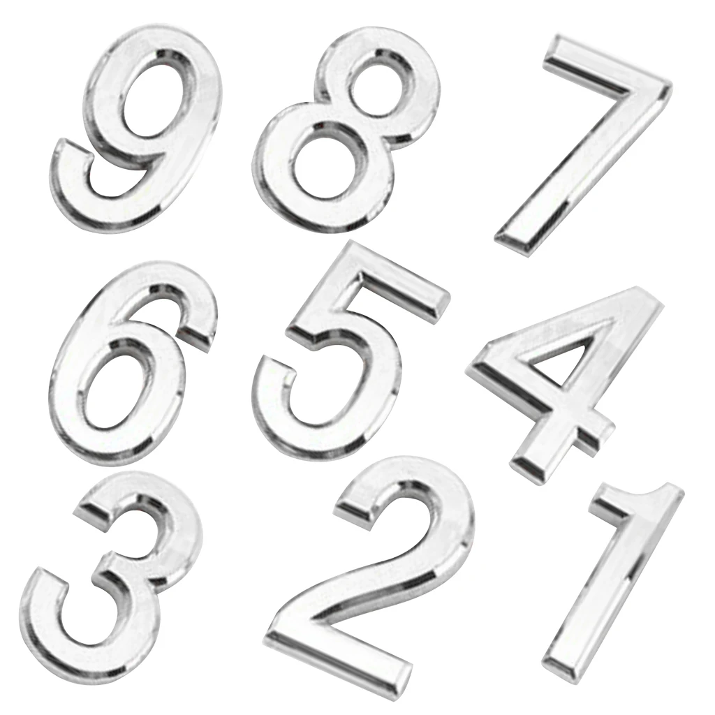 9 штук самоклеющиеся 3D номерные таблички для дверей с серебряными цифрами