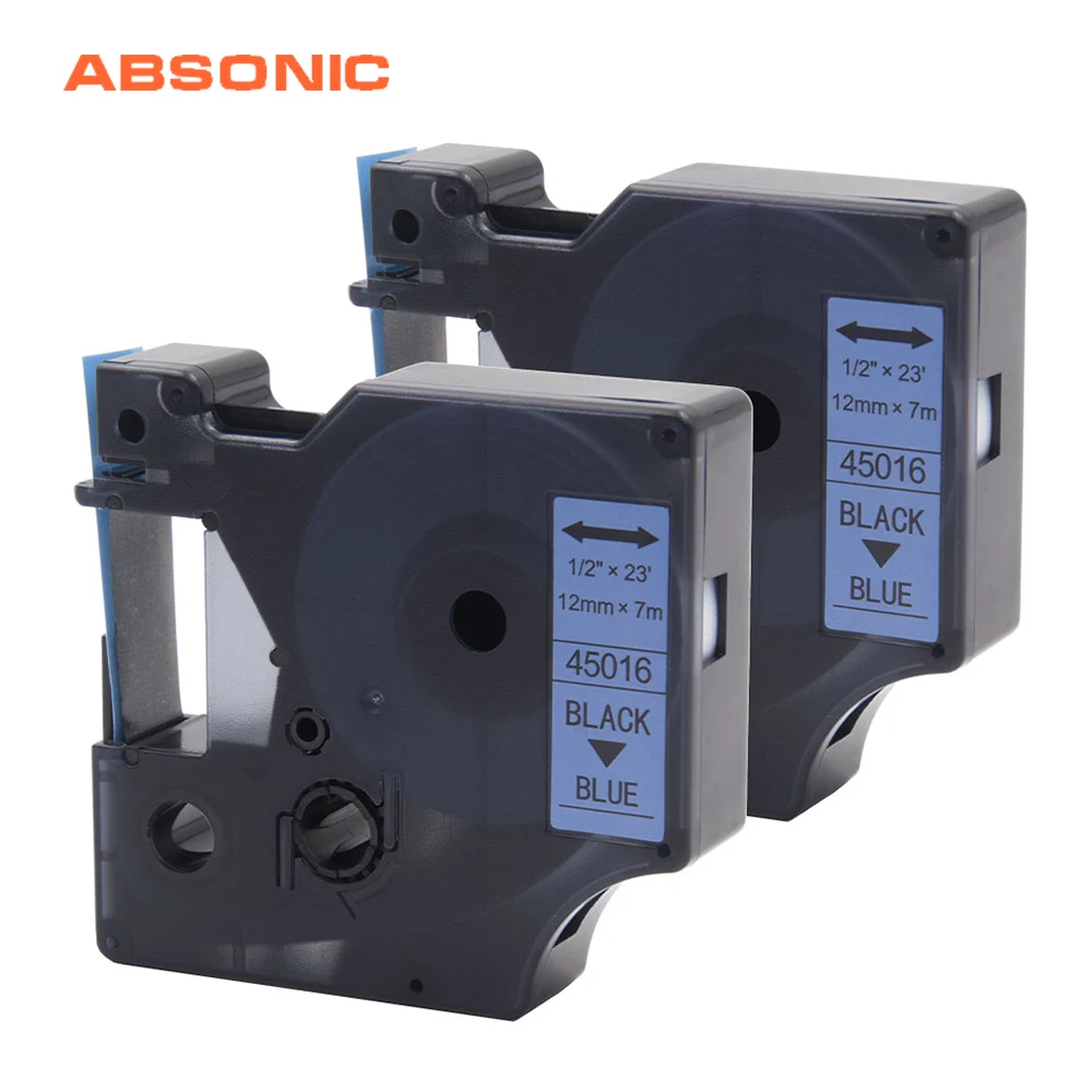 Absinic 2 шт 12 мм 45016 лента кассета DYMO черный на голубом Lable Maker для принтера Dymo LabelManager