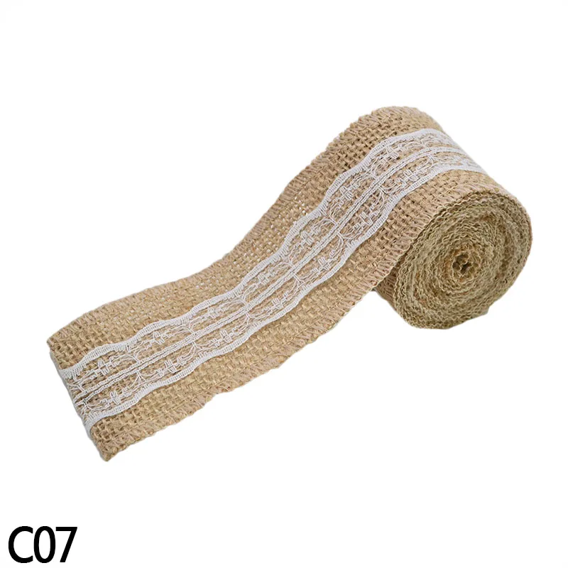 C07 2 м/кружево в рулоне ленты Натуральный Джут Мешковина Hessian ленты хлопок кружево отделка ткань для DIY Швейные Свадебные украшения, аксессуары - Цвет: C07