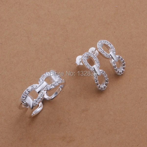Free shipping!!! Jewelry Set Vintage Brass finger ring & earring real silver plated with cubic zirconia|jewelry t|ring pop jewelryring party |