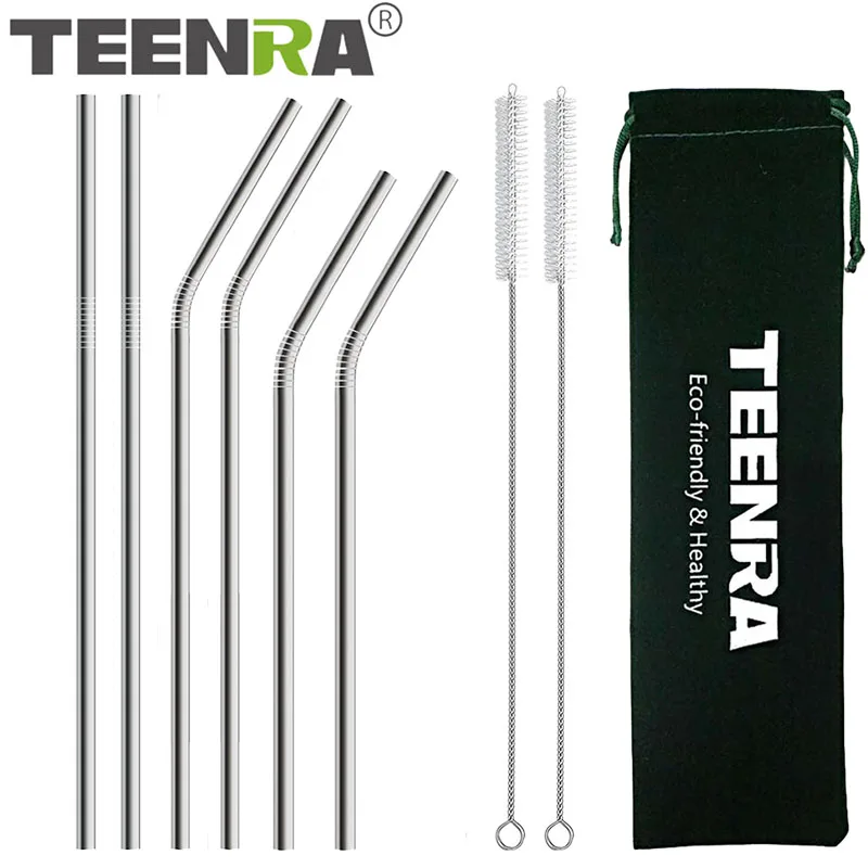 6 Pcs TEENRA 9 шт. Управление по санитарному надзору за качеством пищевых продуктов и медикаментов Нержавеющая сталь питьевые Соломки с щеточка для чистки многоразовые питьевые соломинки 8 мм металлический соломинки для кружек 20/30 унций - Цвет: 6 Pcs