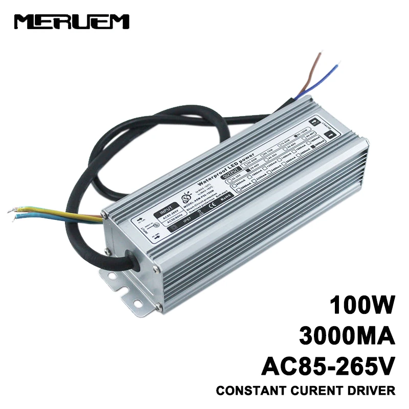 100 Вт IP65 Водонепроницаемый Светодиодный драйвер, AC85-265V до DC30-36V мА Постоянный ток питания, наружные прожекторы трансформатор