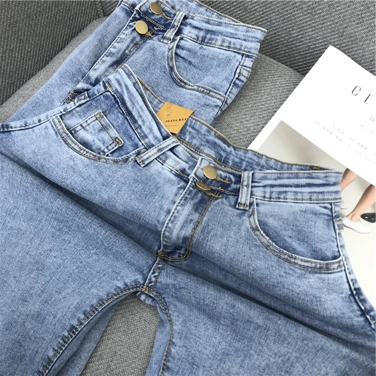 Женские джинсы стрейч узкие брюки с высокой талией в Корейском стиле новинка