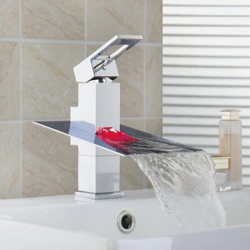 KEMAIDI Bathroom LED Light Waterfall Chrome Deck Mounted Single Handle Wash Basin Sink Torneira Faucet Mixer Tap | Обустройство дома