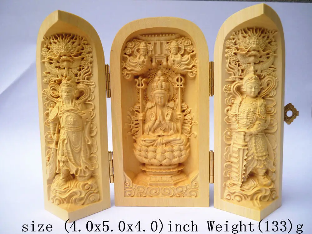 

BOXWOOD PURELY HANDWORK CARVED BUDDHA PRAYER AMULET BOX EXORCISM STATUE