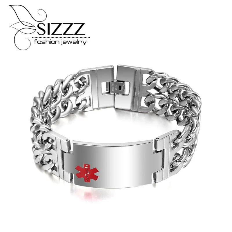 23mm Width Large Men's Bracelet &amp Bangle Medical Jewelry Double Stainless Steel Chain USA Sales BR-101 | Украшения и