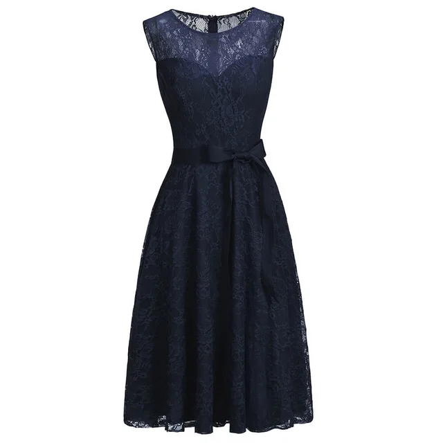 Navy Blue Розовые винтажные кружевные коктейльные платья, короткие вечерние платья без рукавов с круглым вырезом, женские платья до колен, vestidos coctel mujer - Цвет: Navy Blue