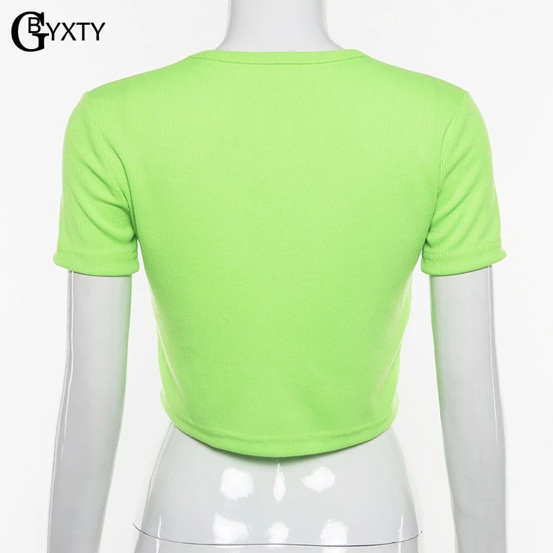 GBYXTY camiseta mujer уличная одежда укороченный топ летняя неоновая зеленая футболка с
