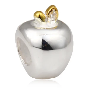 Gold Plated Apple Choruslove, Белоснежка, красное яблоко, амулет, подлинный, 925 пробы, серебро, фрукты, бисер, Подходит для Pandora, амулеты, серия, амулеты, сделай сам, браслет - Цвет: Gold Plated Apple