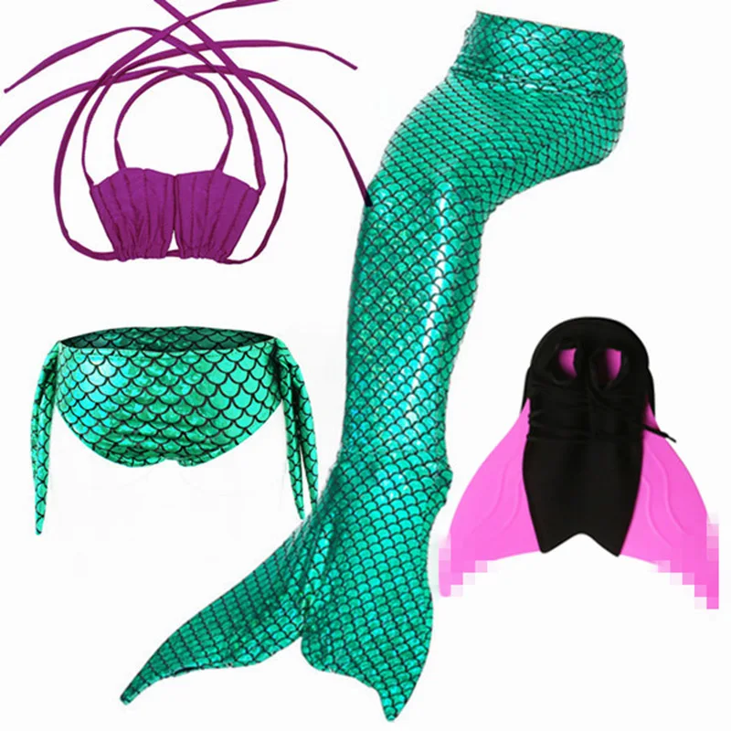

4pcs/Set 2020 New Girls Ariel Swimsuit Swimming Mermaid Tail with Monofin Fin Swimmable Children Mermaid Tails Costume Kids Suit