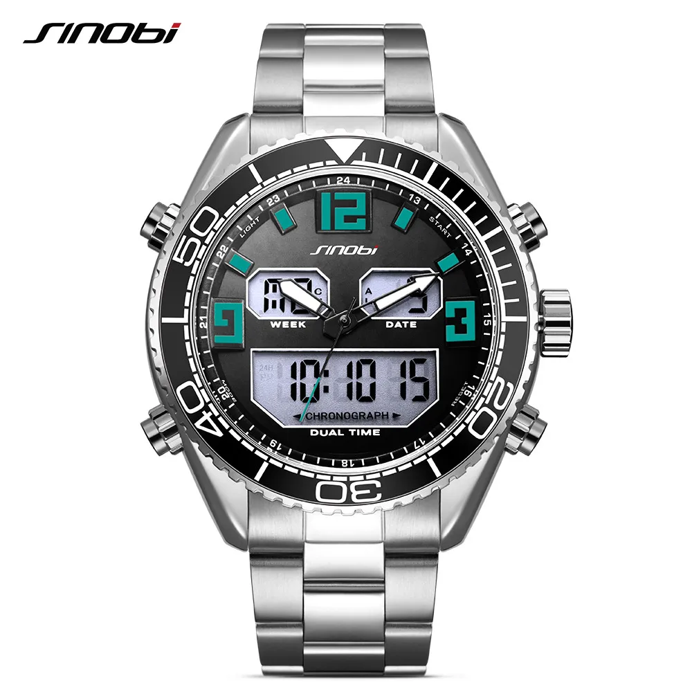 

SINOBI Watch Men Sport Steel Dual Digital Quartz Electronic Watch Waterproof Male Military Chronograph Date Relogio Masculino