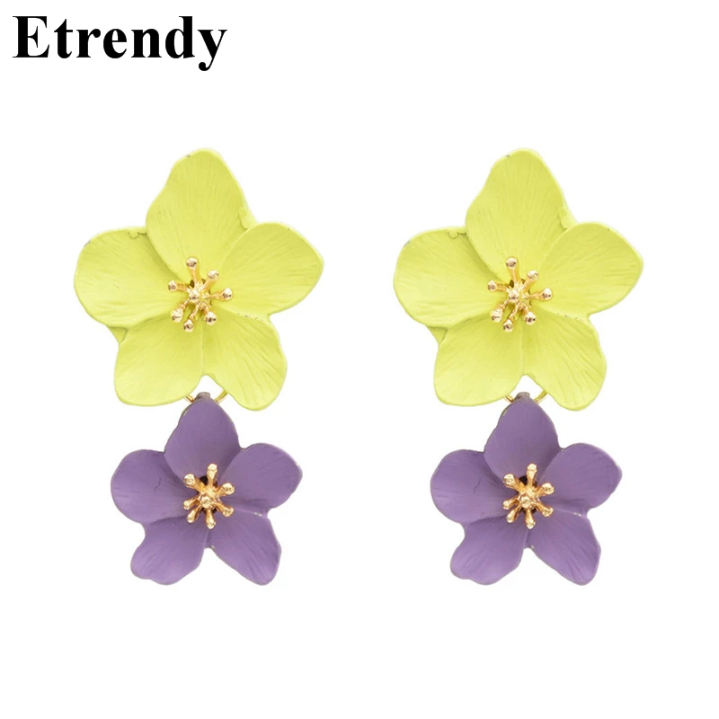 yellow Модные женские серьги в виде цветка,, двухслойные, массивные, белые, черные, Pendientes, ювелирные изделия, вечерние, Bijoux, аксессуары - Окраска металла: yellow