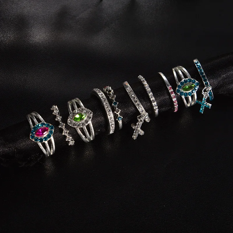 10 pcs set fashion creative vintage knuckle rings with cross pendant and rhinestone design female knokkels | Украшения и