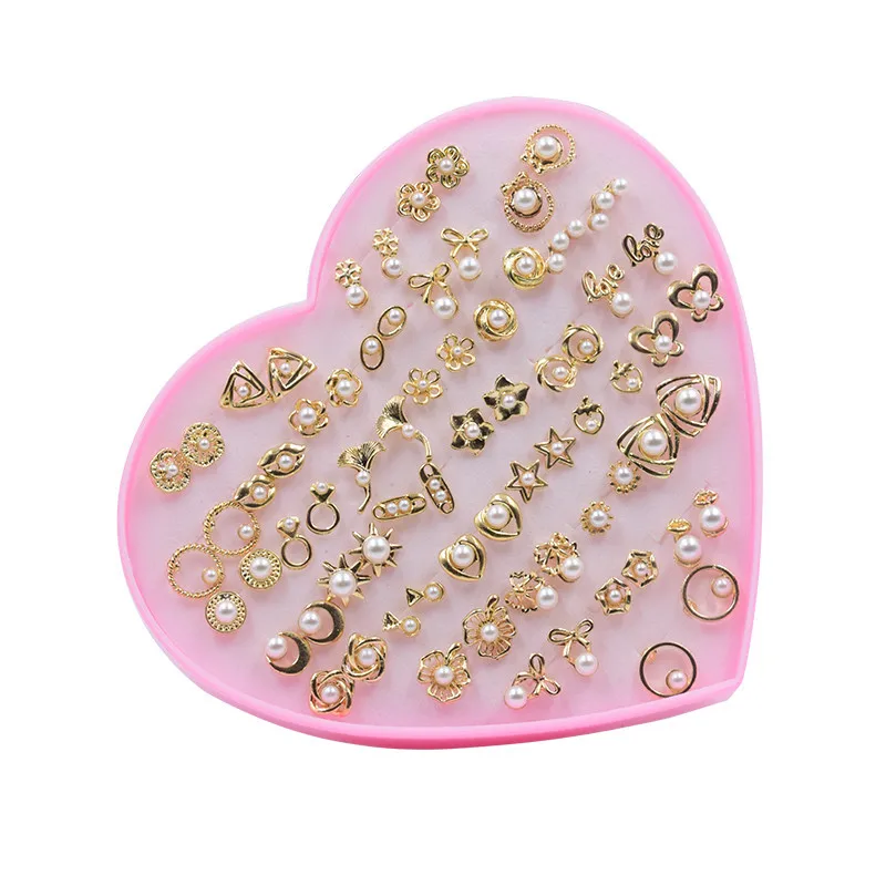 36 пар/компл. жемчужные серьги гвоздики набор сердце подарочная коробка дизайн