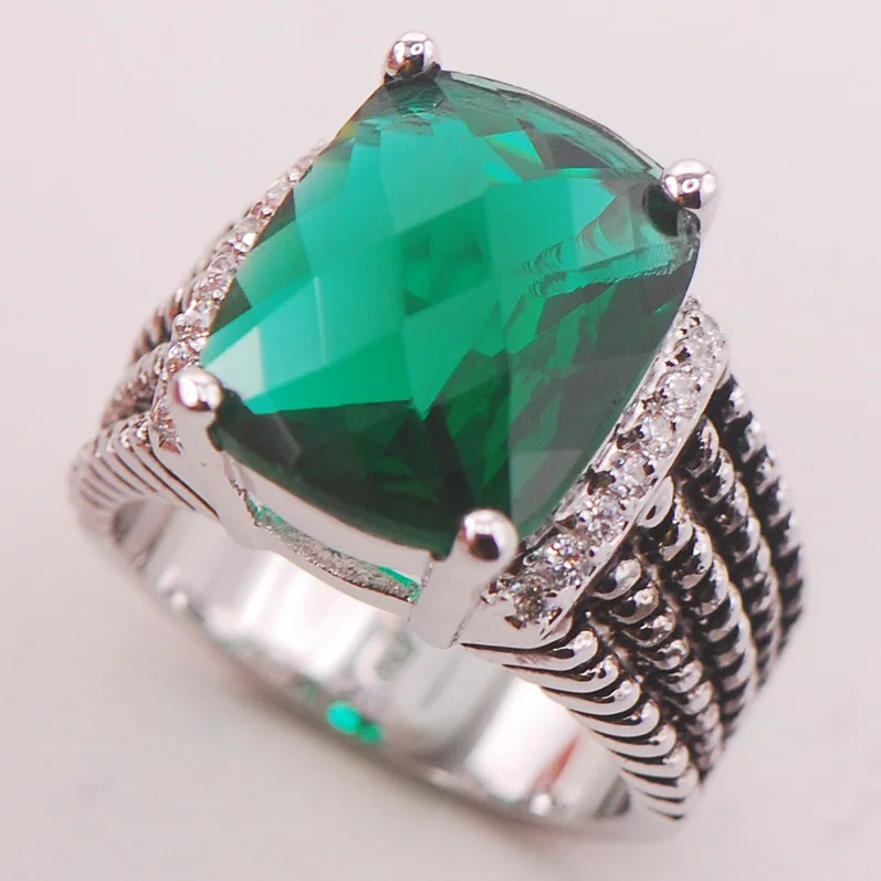 

Simulated Emerald Women 925 Sterling Silver Ring F780 Size 6 7 8 9 10