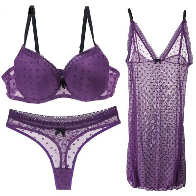 Purple Женское нижнее кружевной белье комплект прозрачный бюстгальтер красивый белья, пуш-ап нижнего размера женский плюс, сексуальный - Цвет: Purple