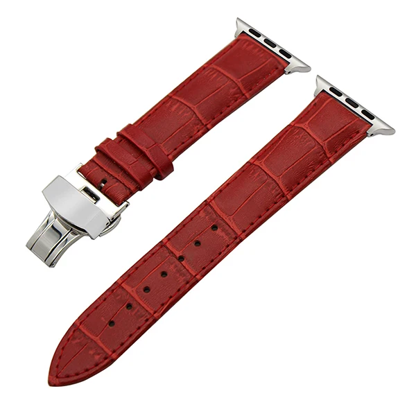 Red S Croco ремешок из натуральной кожи для часов iWatch Apple Watch Series 5 4 3 2 1 40 мм 44 мм 38 мм 42 мм ремешок с застежкой-бабочкой браслет - Цвет ремешка: Red S