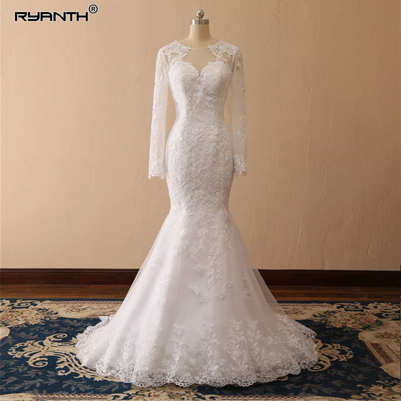 Женское свадебное платье с длинным рукавом открытой спиной и кружевом | Свадьбы