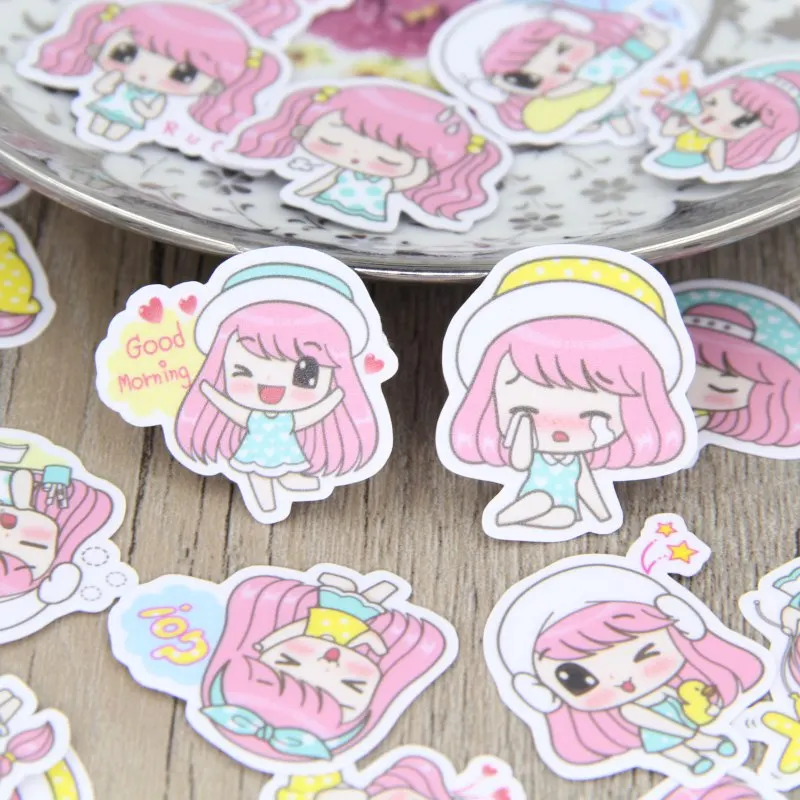 

40pcs Cute Pink Hair Little Girl Scrapbooking Stickers Lady Decorative Sticker DIY Craft Photo Albums Decals Diary Deco