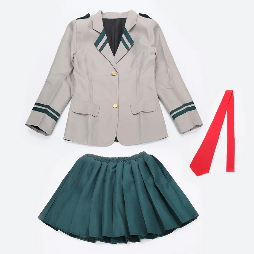 

My Hero Academia Cos OCHACO URARAKA Asui Tsuyu Cosplay Costume Boku no Hero School Jacket Skirt Tie 3Pcs Set Anime Halloween Set