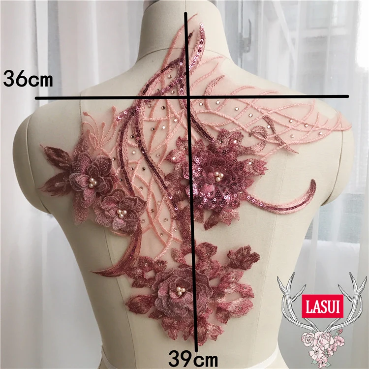 LASUI 36*39 см высокого качества 4 цвета 3D Цветы из бисера, аппликации из кружева с пайетками Diy вечернее платье аксессуары ручной работы 0269