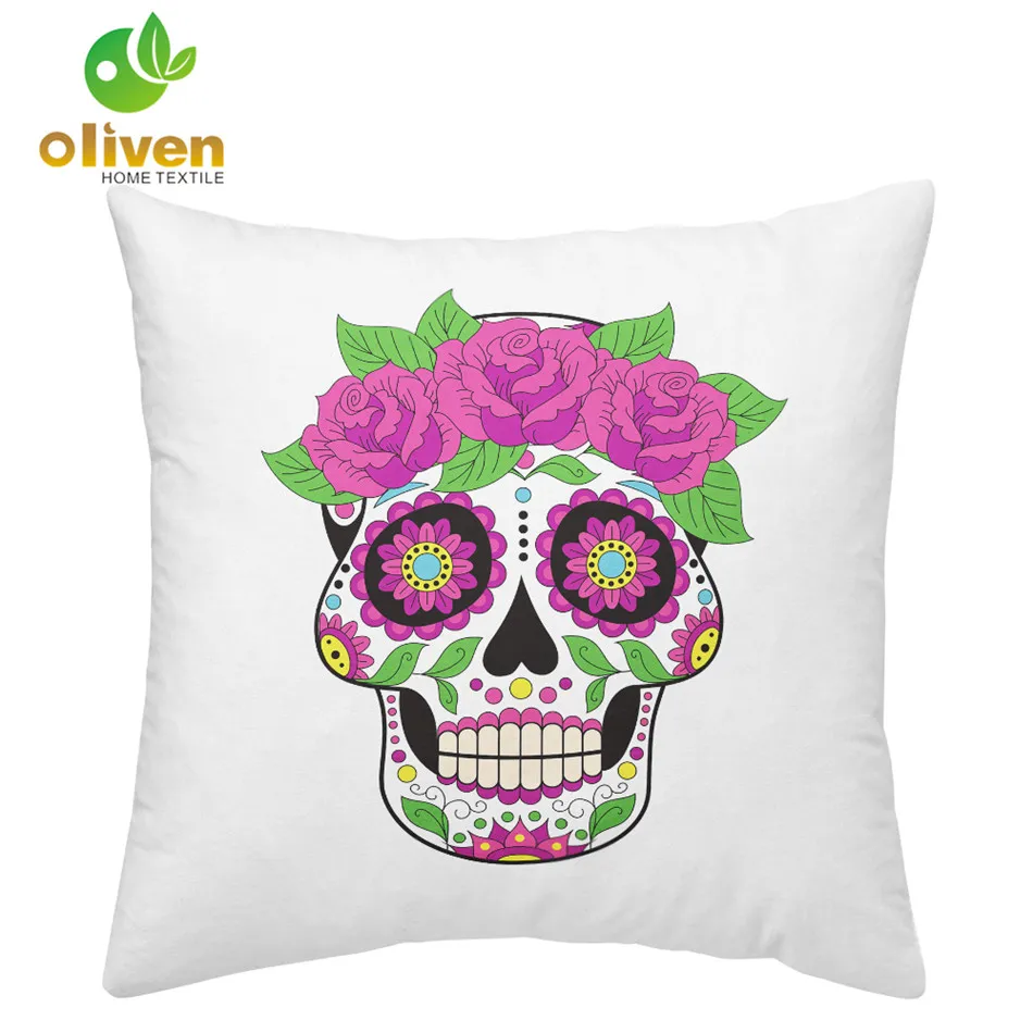 Чехол для диванной подушки с принтом в виде черепа и цветов | Дом сад