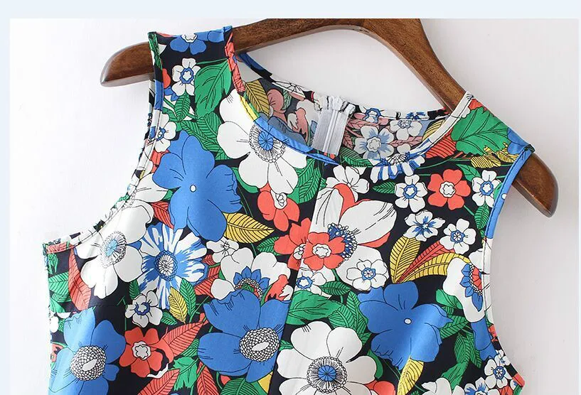 Ff17 мода женщин элегантный цветочный принт назад молния платье без рукавов о