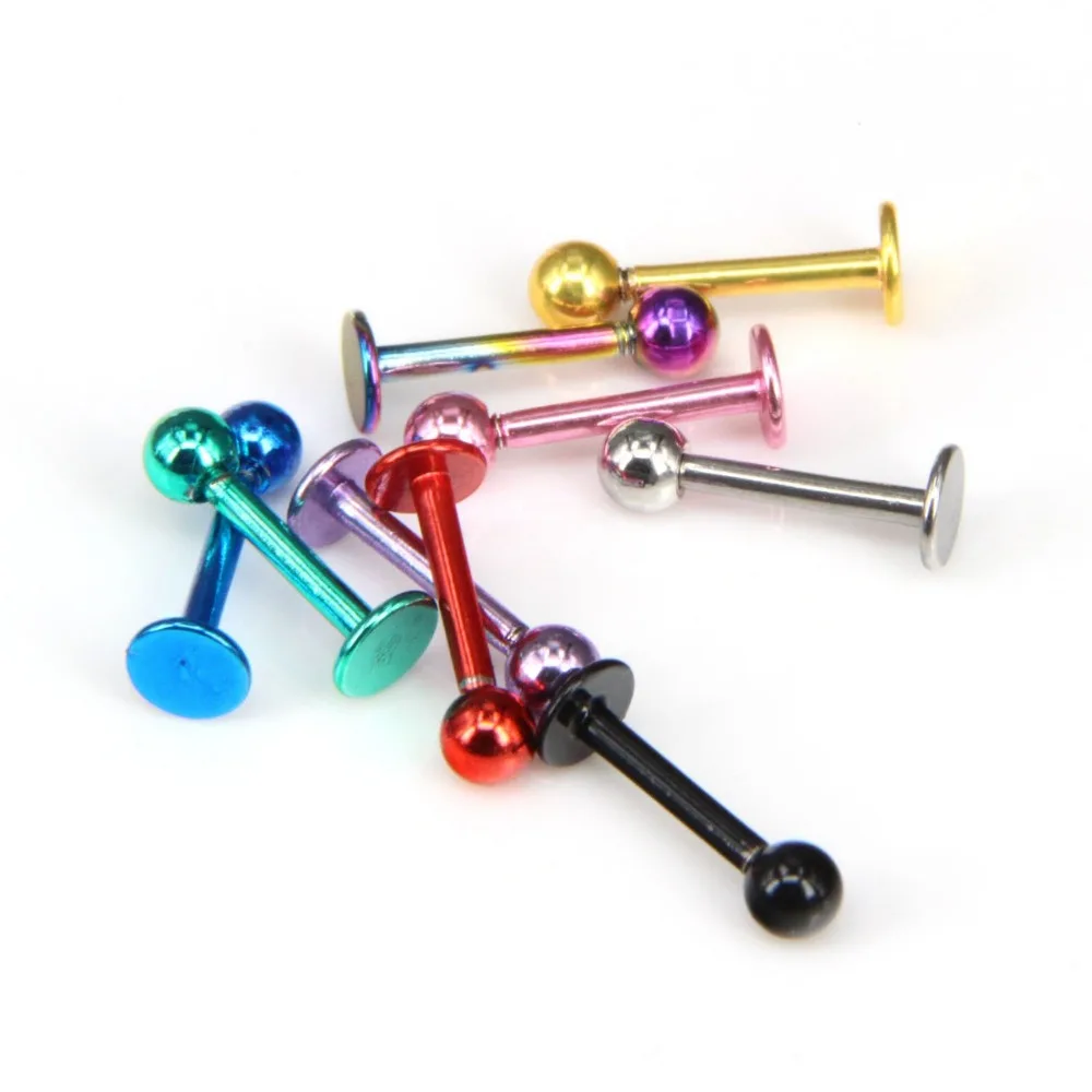 10 шт./лот полированной Титан Сталь язык кольцо для пирсинга серьги гвоздики в