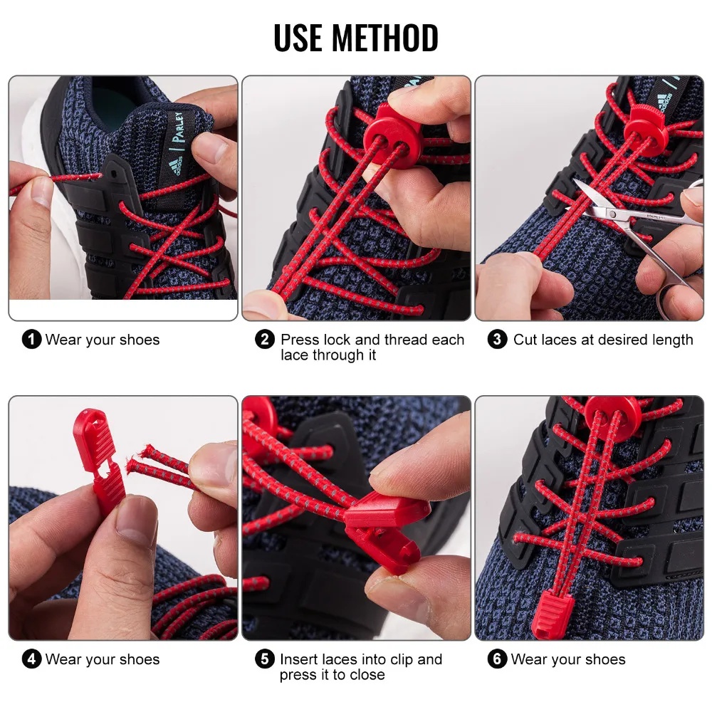 Reflective Lock lace 6 colors a pair Of Locking Shoe Laces Elastic Sneaker Shoelaces Shoestrings Running/Jogging/Triathlon