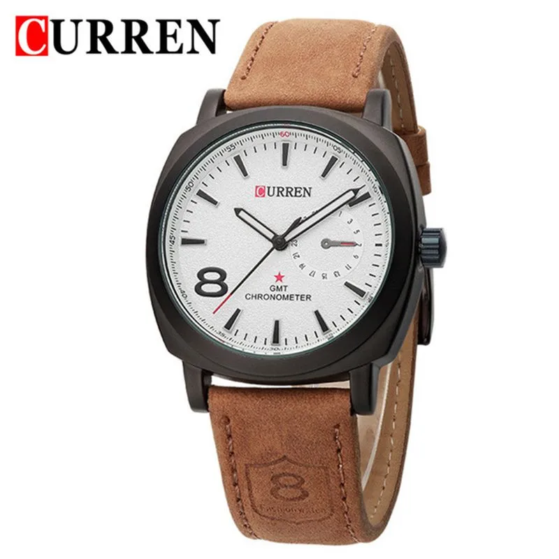 Curren 8139 Элитный бренд Для мужчин кварцевые часы кожаный ремешок Часы Открытый