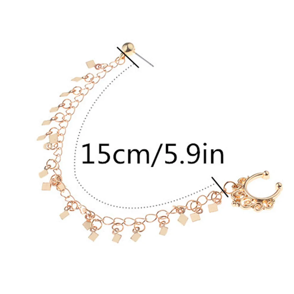 Кольцо в нос цепь ухо шпильки с блестками кисточкой звено цепи клип