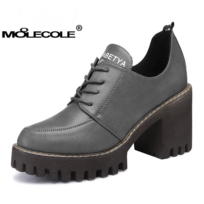 Женские туфли Весна Осень 2017 новые толстые на высоком каблуке маленькие кожаные