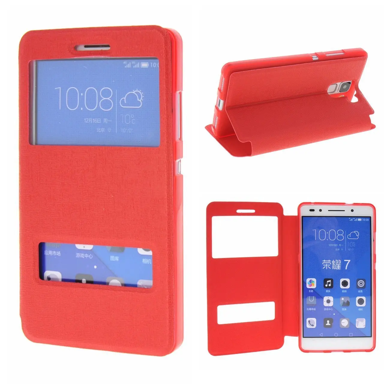 Роскошный Двойной Вид из Окна Кожа Флип Стенд Cover Case Для Huawei Honor 6 7 3C 3X 4А 4X 4C Mate P7 P8 P9