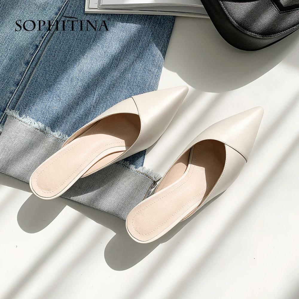 Тапочки SOPHITINA женские на тонком каблуке однотонные из воловьей кожи модные