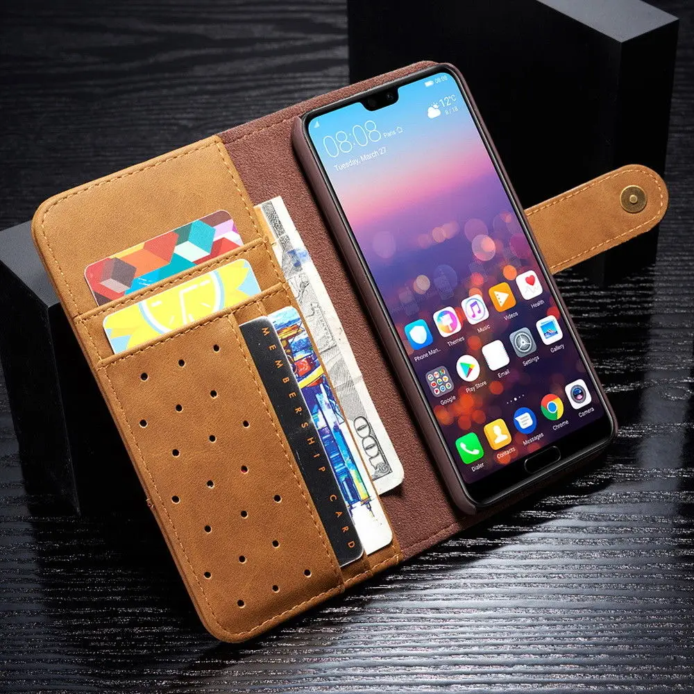 Роскошный противоударный чехол-бумажник с ремешком для huawei P20 Pro mate 20 Lite, роскошный чехол-книжка из натуральной воловьей кожи
