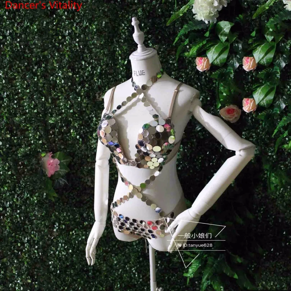 Late-night Show Sexy Alloy Sequin Bikini Nightclub Bar DJ DS Female Singer Pole Jazz Dance Performance Suit Clothes Outfits |