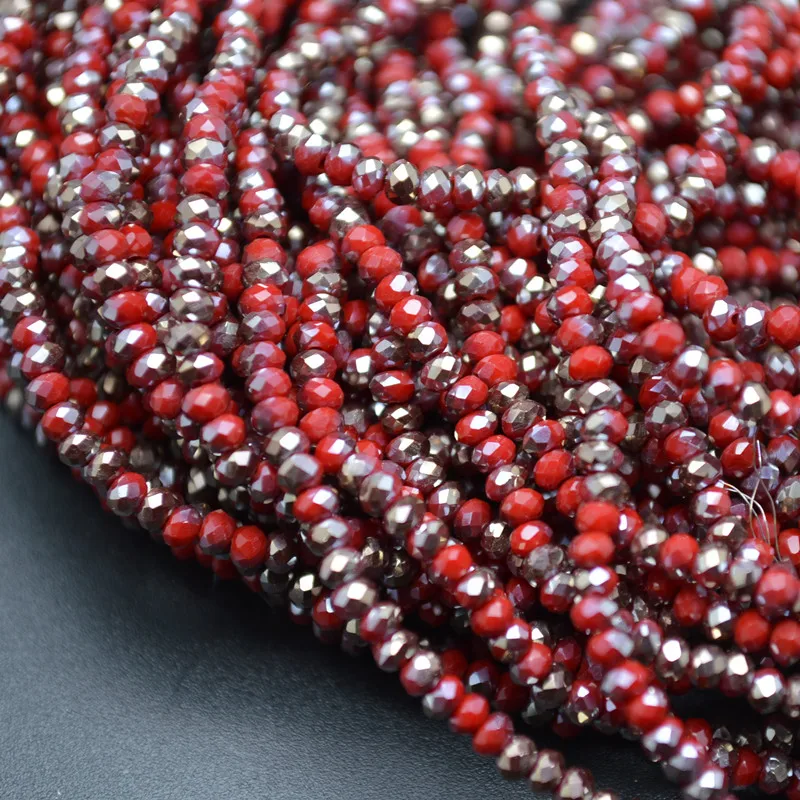 

Half Red and Half Silver color 2mm Faceted Glass Crystal Rondelle Loose Beads DIY Jewelry Making Materials 10 strands per lot