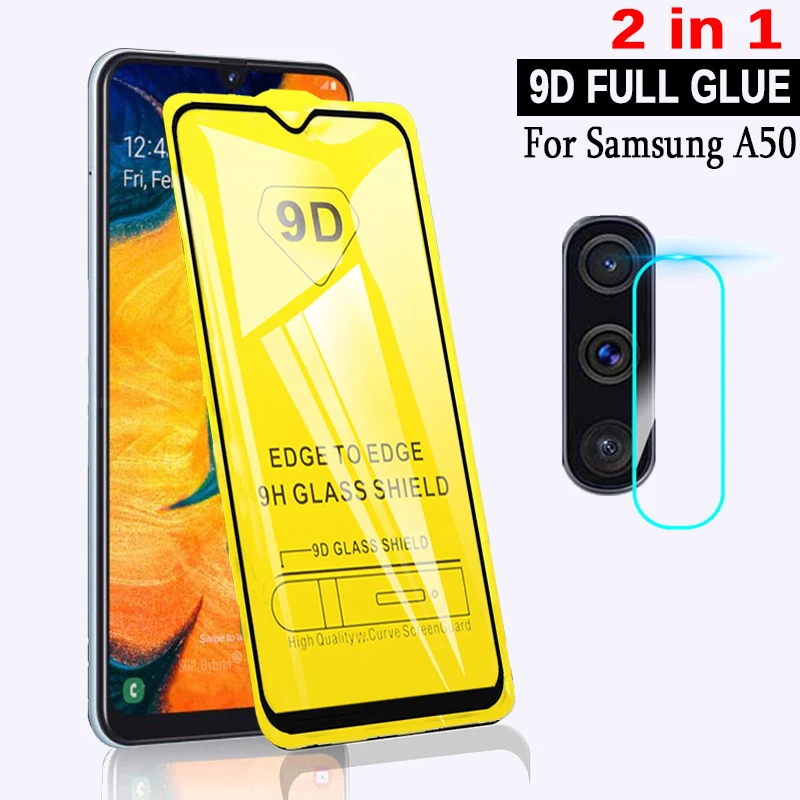 2 в 1 9D закаленное стекло для Samsung Galaxy A50 полностью клеевое на Samsun A 50 защитная