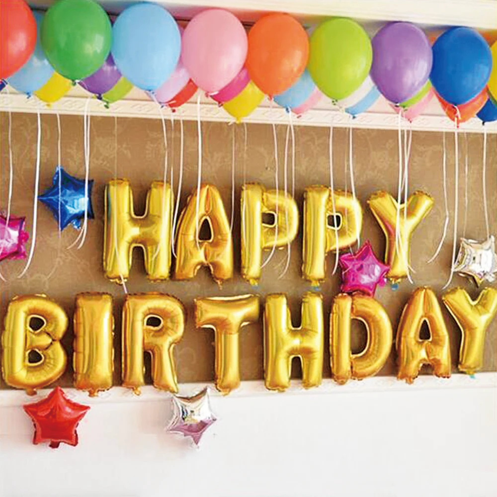 Шары из фольги с надписью Happy Birthday 16 дюймов яркие украшения для вечеринки 1