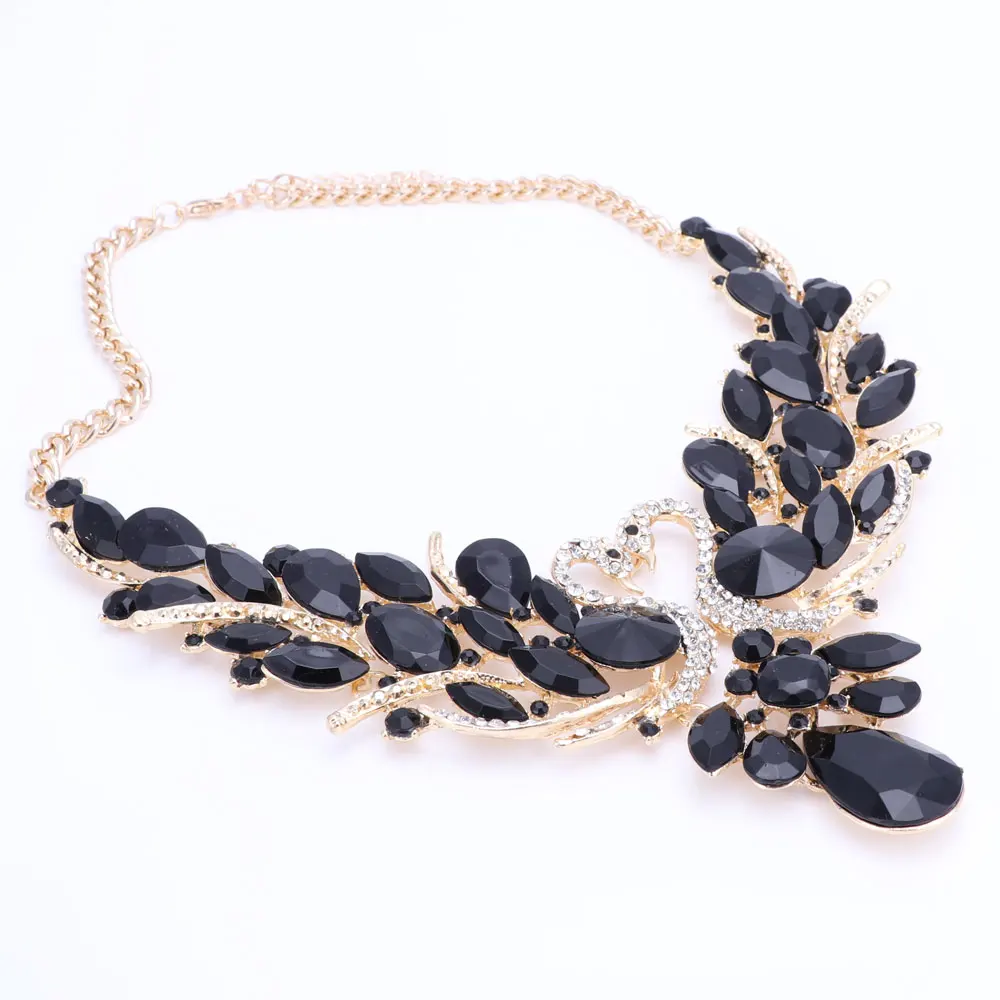 Fashion Crystal Bridal Jewelry Sets Double Swan Gold Color Women Gift Party Wedding Prom Necklace Earring Accessories | Украшения и