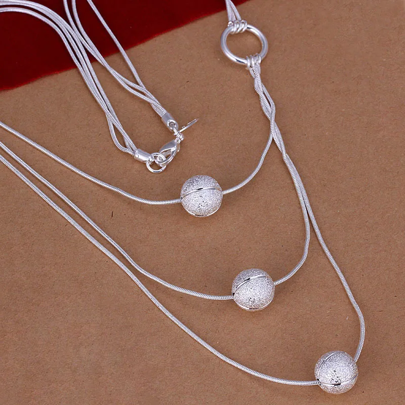 Free shipping wholesale for women's/men's 925 silver necklace fashion jewelry Chain 3line&ampbeads Necklace SN187 | Украшения и