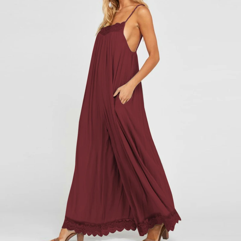 Wine Red Cellumia S-5XL пикантные летние комбинезоны женские Комбинезоны на бретельках с открытой спиной повседневные кружевные Широкие штаны пляжные комбинезоны - Цвет: Wine Red