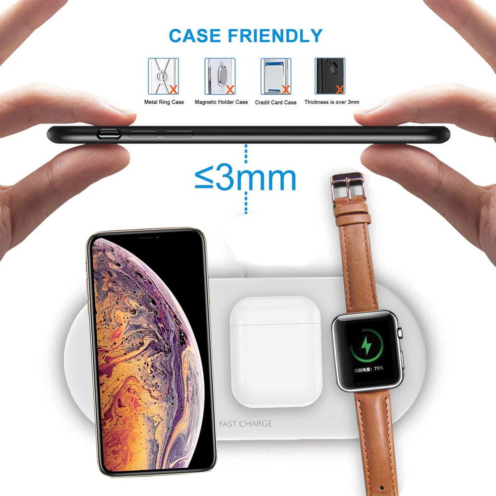 Беспроводная зарядная площадка 3 в 1 Qi для Iphone watch Series 1/2/3/4 Airpods iPhone Xs/Xs Max/XR/X samsung S10/S10